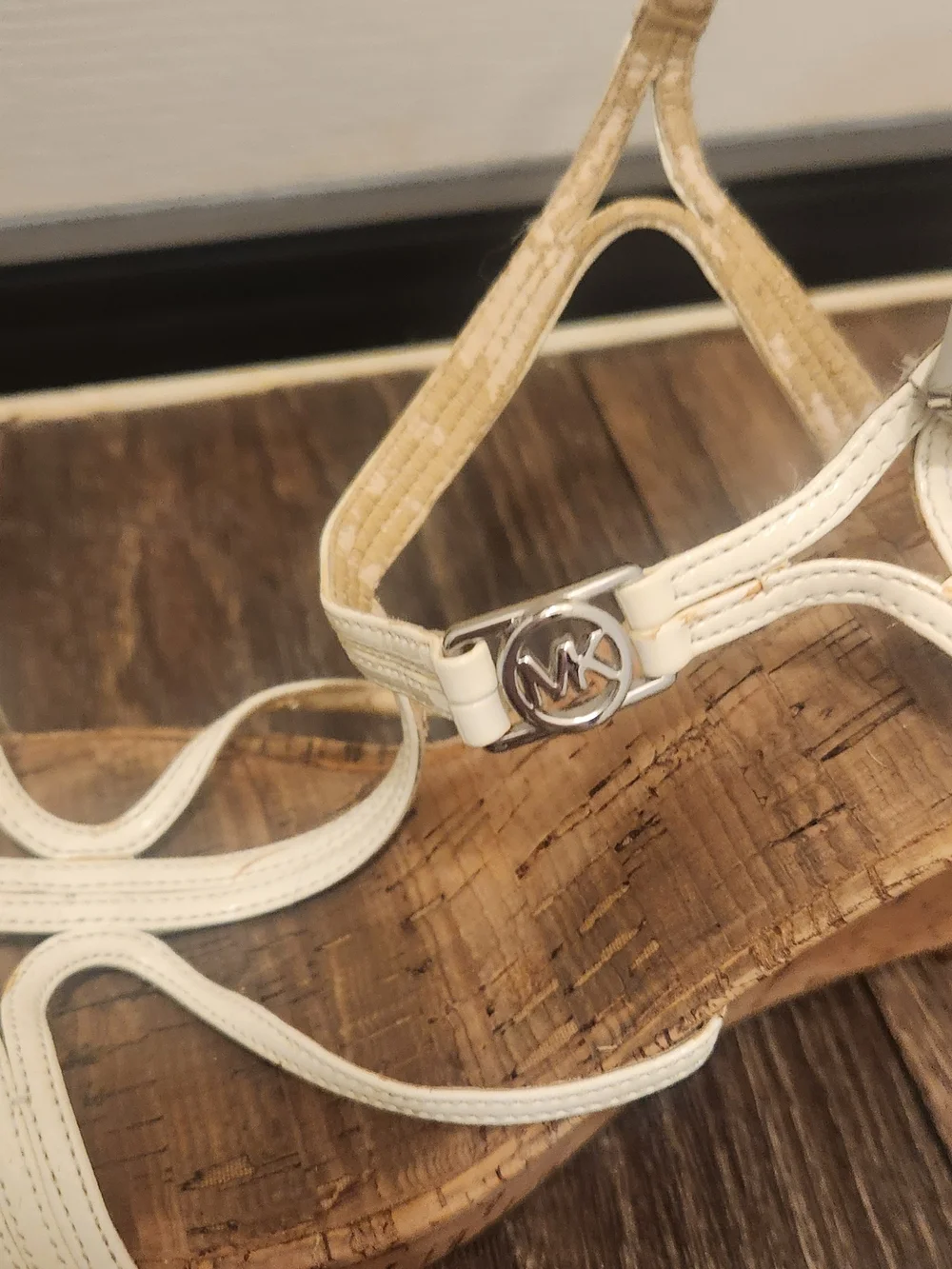 Michael Kors White Strappy Cork Wedge Sandals